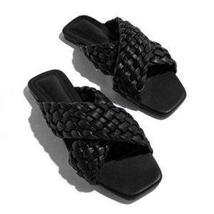 RESTOCK! Criss Cross Braided Slide Sandals - Black